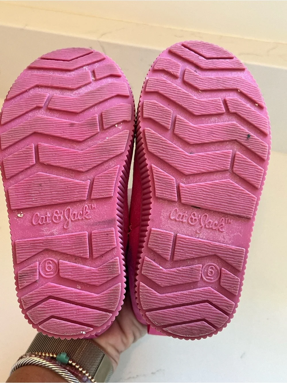 2 pair- Cat & Jack Pink Ankle Boot & Carter’s Cream Lace-Up Boot- Girls- Size 6